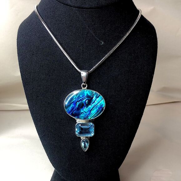 CHARLES ALBERT Abalone and Blue Topaz Fine Sterling Silver Pendant - Picture 12 of 15